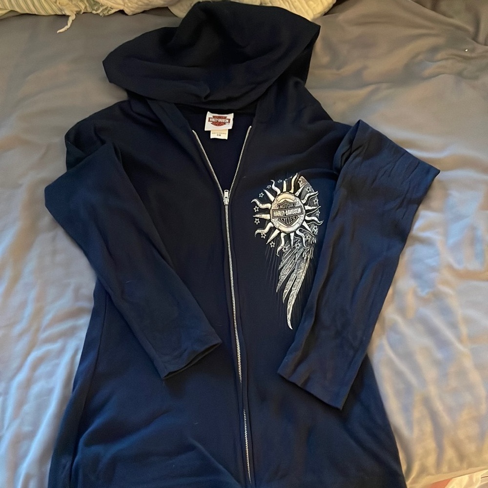 Harley Davidson navy blue thin zip up hoodie